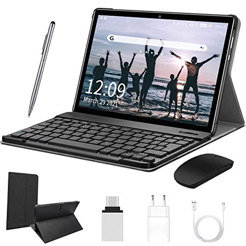 Best Deal Product Android Tablet 10 inch, HD Touchscreen 2-in-1 Tablet with Keyboard Case Computer Quad-Core 1.3Ghz Processor 4G+64GB Harddrive Android 9.0 GO Tablets, Support 3G Phone Call, Type-C,BT4.2 GPS FM 4G WiFi