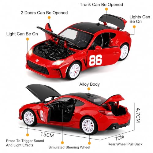 Image of Toyota GR86 Die Cast Metal Toy Car 1:32 Scale with Light & Sound, Pull Back Action, Openable Doors, Hood & Trunk, Collectible Sports Car Model for Kids & Adults