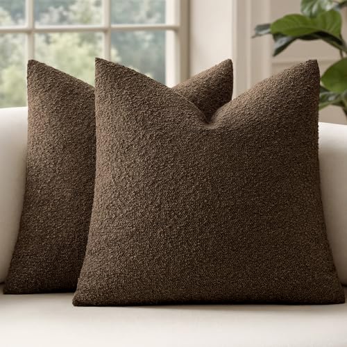 MIULEE 20x20 Decorative Lumbar Boucle Couch Pillow Covers Brown