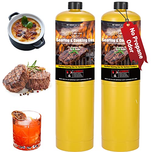 KookCook 14.1oz MAPP Gas 2 Packs Kit 99.99% High Purity Equal to MAPP Gas Hotter than Propane No Odor Cooking Searing Camping Gas to Broil Sous Vide for Welding Brazing Soldering Propane Torch Head