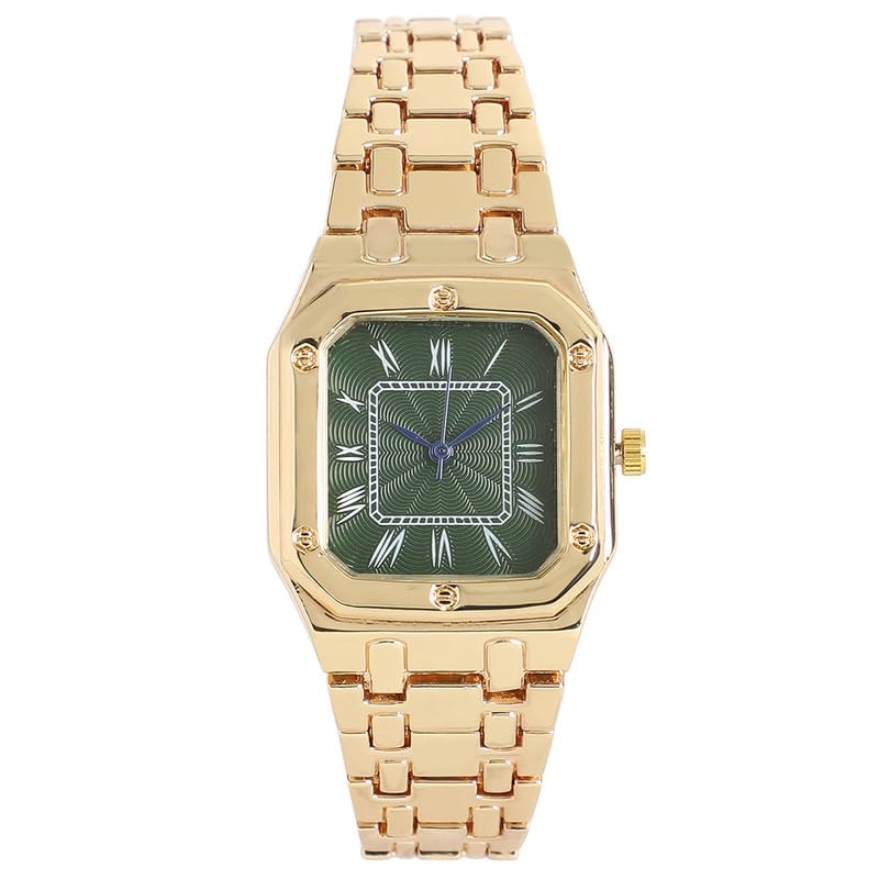Image of Haute Sauce Women's The Torque Roman Square Watch | California Gold Stainless Steel Strap | Emerald Green Dial | One-Size | Foldover Closure | Quartz | Analogue | Wrist Belt Watch for Female & Girls