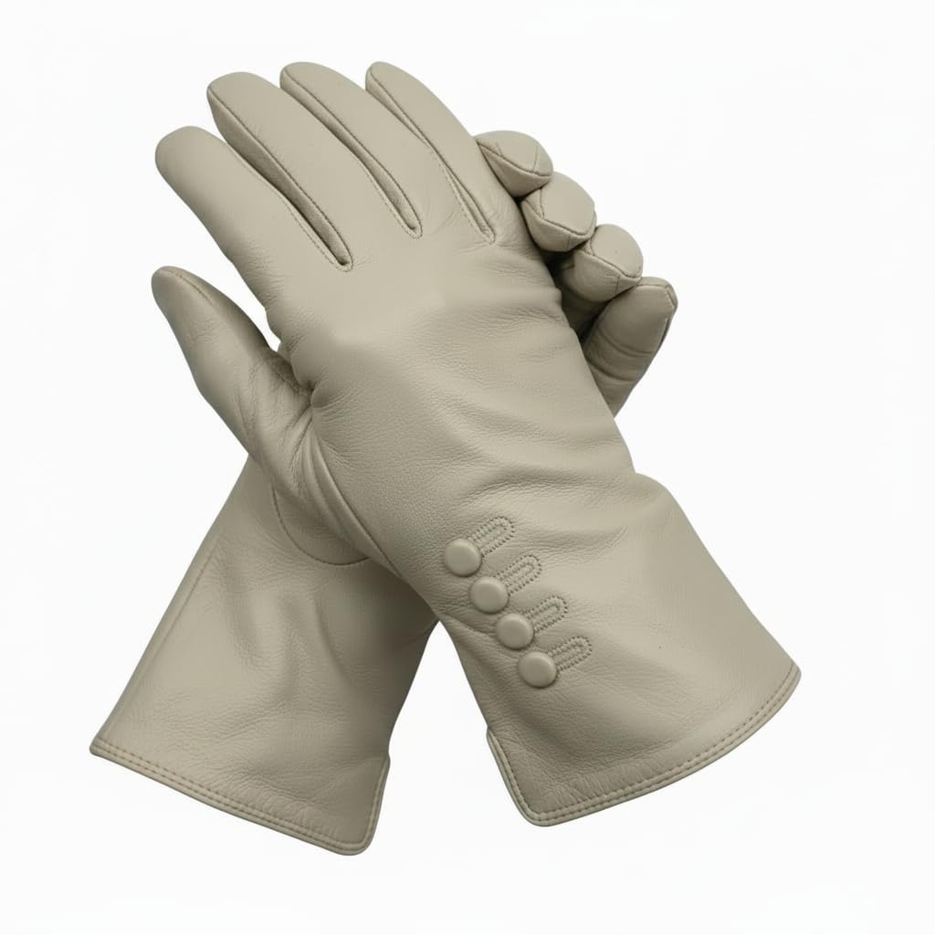The Leather Emporium Women's Cream Genuine Soft Leather Fully Lined Winter Warm Gloves (Small, )