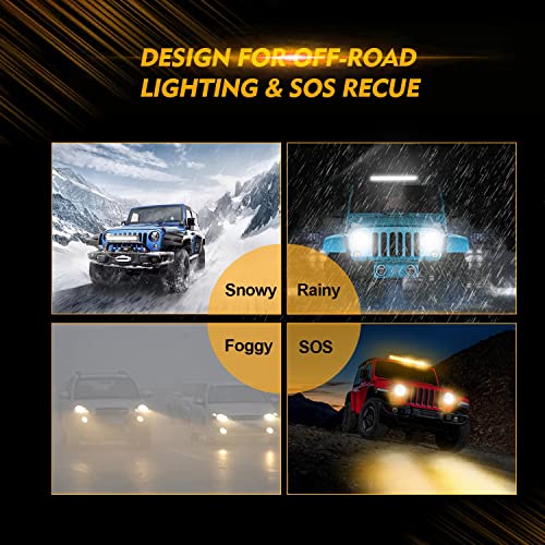 Auxbeam 5Inch Flush Mount Led Strobe Pod, Amber White Fog Light Pod, 6 Lighting Modes Off-Road Light Warning Light Emergency Strobe Light, 10Ft Wiring Harness Kit Memory Function, 2 Year Warranty #TOP4