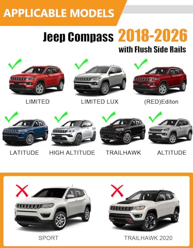 Image of KINGGERI 300lbs Roof Racks Cross Bars Fit for Jeep Compass 2018-2026, Aluminum Heavy Duty Roof Rails Crossbars Rooftop Cargo Basket Carrier Bag Luggage Rails Kayak Canoe Snowboard Skiboard Bike