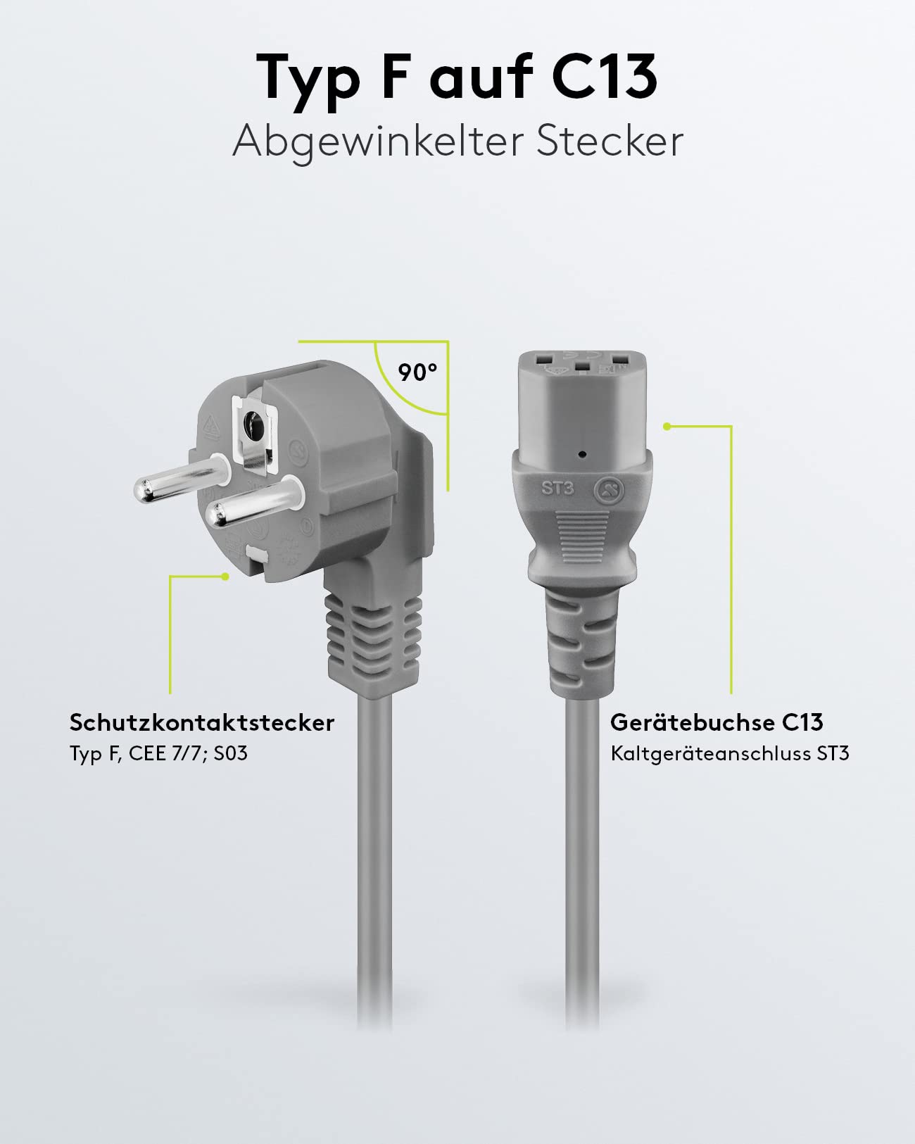 Goobay 50076 kabel do urządzeń zimnych 2 m / 90 stopni C13 gniazdo urządzenia zimnego i wtyczka ze stykiem ochronnym/uniwersalny monitor PC kabel zasilający C13 wtyczka kątowa kabel zasilający /