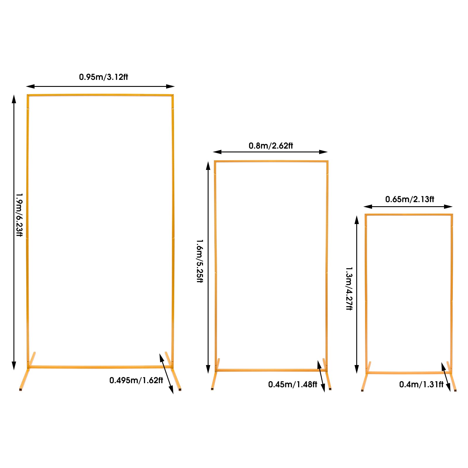 Lot de 3 cadres d'arche de mariage - Pour anniversaire, fête, mariage, cérémonie (doré)