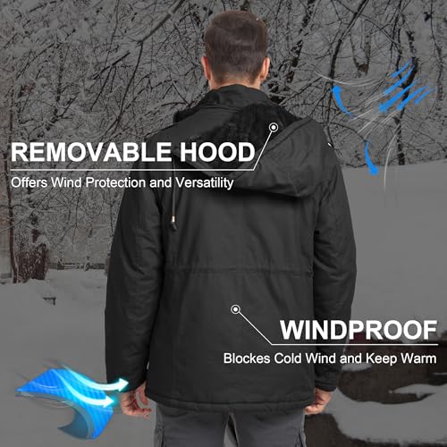 CHEXPEL Men's Winter Jackets with Hood Cotton Military Jackets Fleece Lined Thick Work Coats with Cargo Pockets3