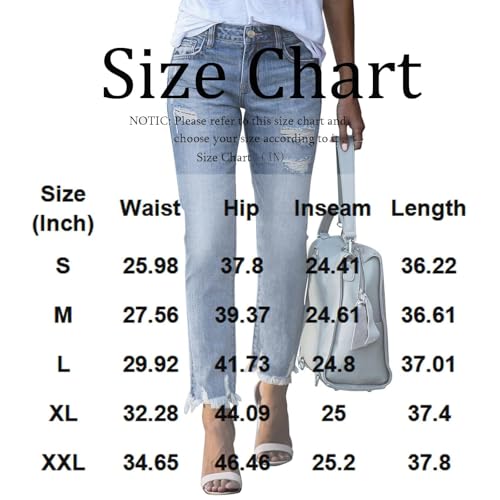 Boyfriend Jeans for Women High Waisted Straight Leg Stretchy Ripped Denim Pants Raw Hem Distressed Baggy Jeans Women3