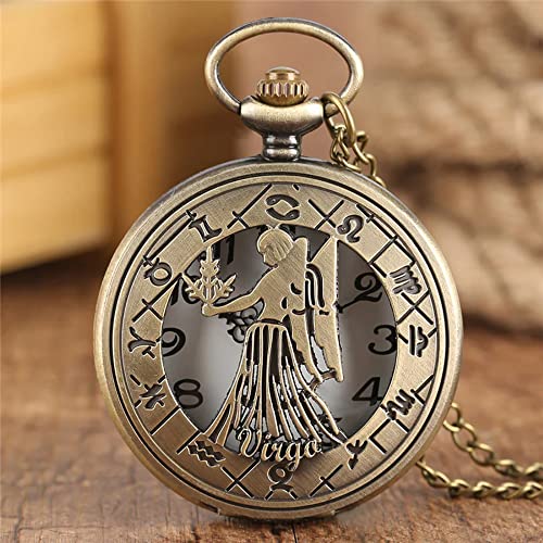 Image of AUGEN Premium Pocket Watch Metal Keychain Virgo Retro Vintage for Gifting With Key Ring Anti-Rust (Pack Of 1)