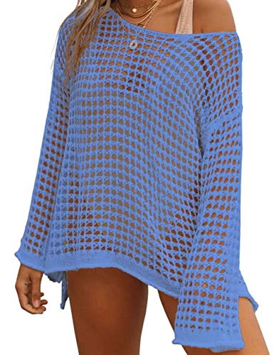 Image of Bsubseach Crochet Cover Up Women Sexy Hollow Out Swim Coverup Summer Outfit | Long Sleeve Beach Cover Up, One Size Fits All, Flattering for All Body Types, Chic Crochet Top, for Vacations & Lounging