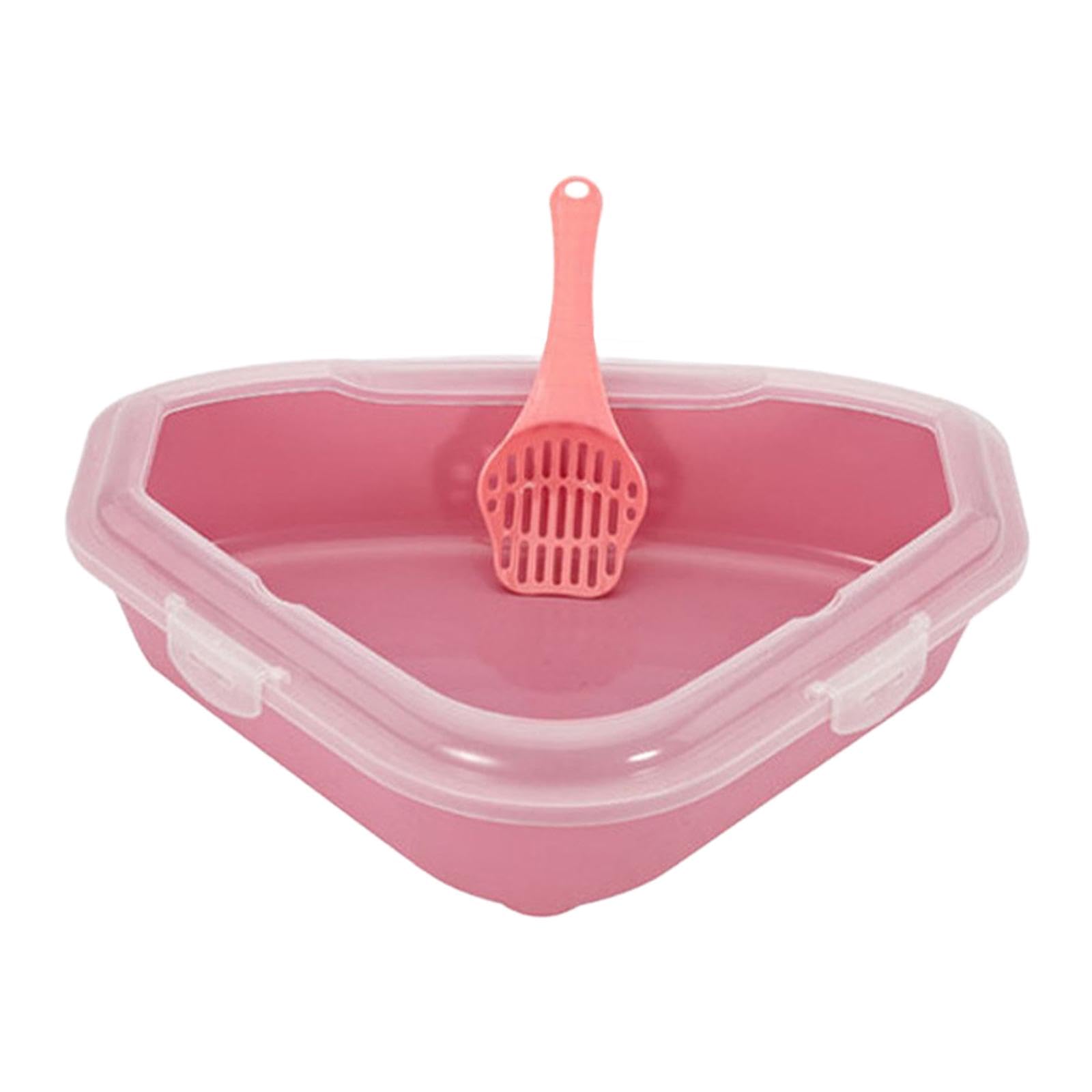 Cat Litter Tray Bedpan Cat Sand Tray Triangle with Scoop Low Entry Easy to Clean Cat Cats Potty for Pet Indoor Cats Kitten, Pink