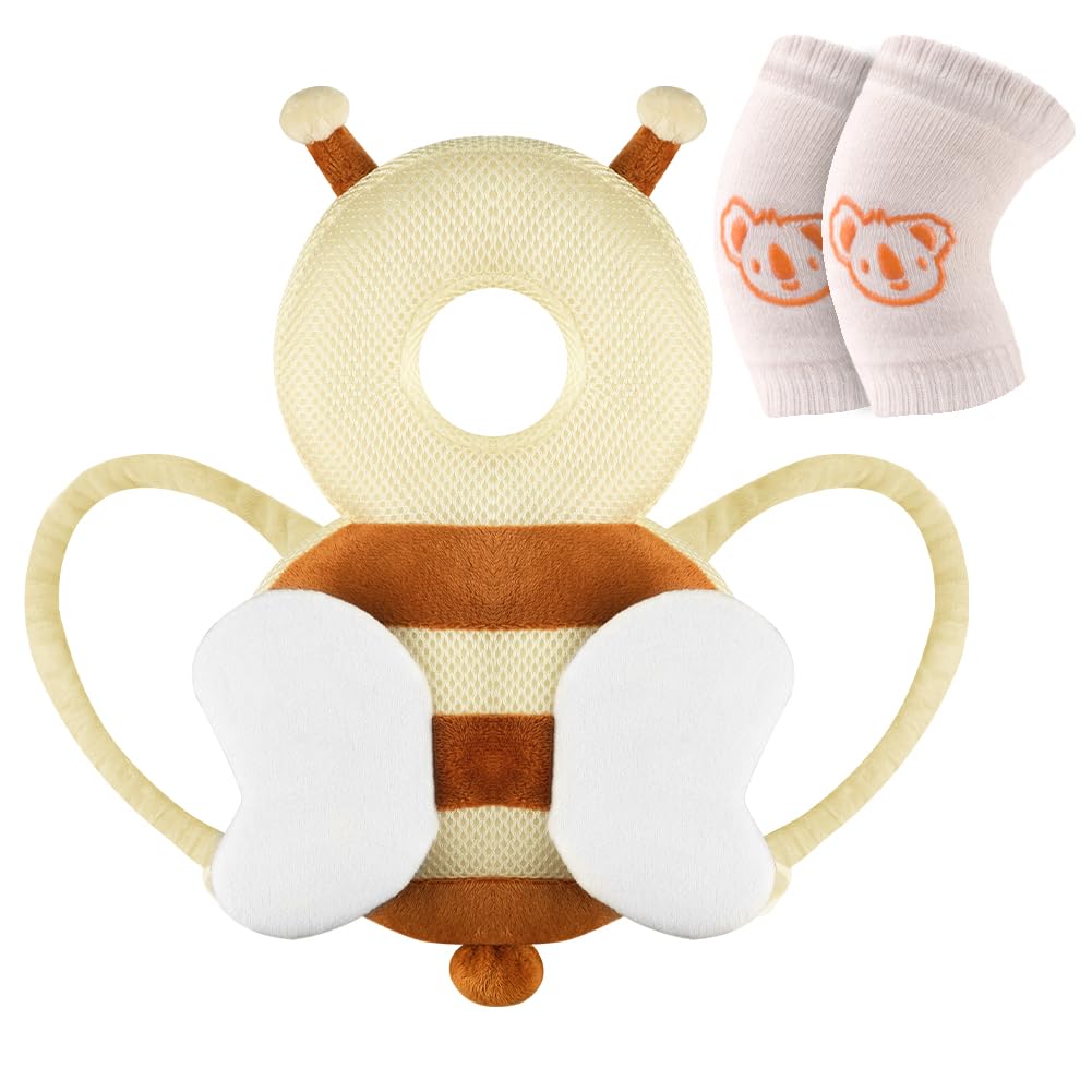Vicloon Protezione per la Testa del Bambino, Protezione Testa per Neonato, Morbido e Traspirante, Cuscino di Sicurezza Regolabile per Bambini di che Imparano a Gattonare e Camminare, Ape Beige
