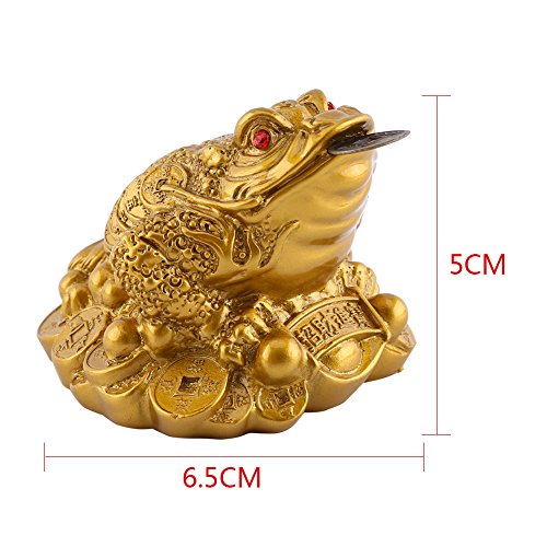 Honiwu Money Frog Feng Shui, Lucky Money Frog, Resin Frog Good Luck Gifts Ornament, with Chinese Coin, for Prosperity Home Decoration Gift (2.56 x 2.36 x 1.97)(Gold) - Image 2