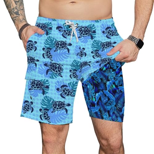 Swim Trunks 2 in 1 Swimming Trunks for Men Stretch 9