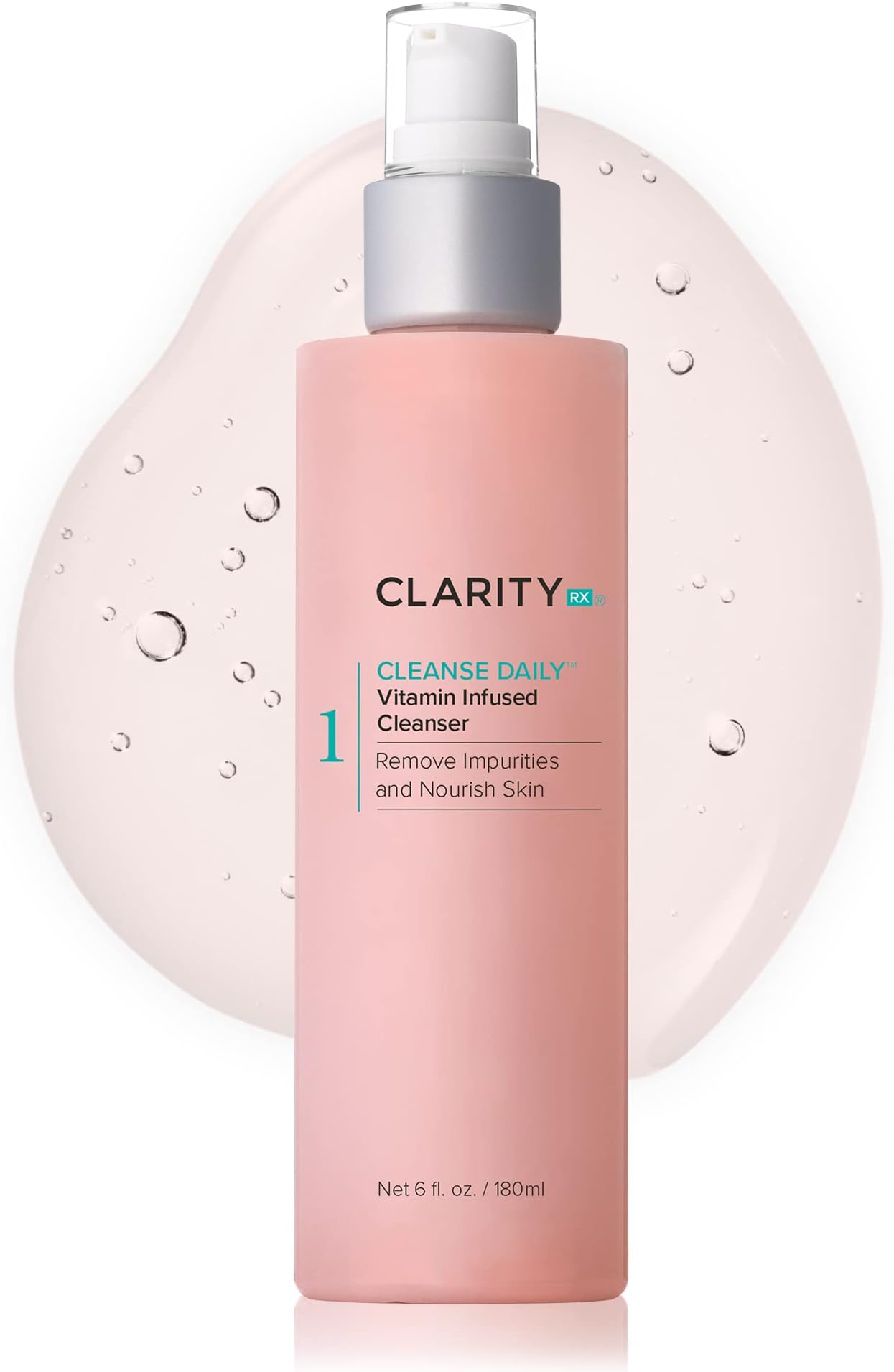 ClarityRx Cleanse Daily Vitamin-Infused Face Wash, Natural Plant-Based Moisturizing Facial Cleanser with Vitamins & Antioxidants, Deep Cleansing, Natural, Paraben Free, for All Skin Types (6 fl oz)