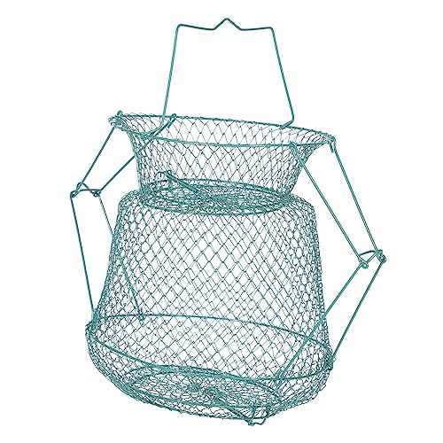 COOLHIYA Portable Folding Iron Fishing Net Cage Reusable Lightweight Crab Storage Basket for Catching Fish Lobsters and Crabs Mesh Design for Easy Use