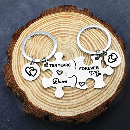 Ten-Years-Down-Forever-to-Go-Couples-Keyring-Puzzle-Piece-Matching-Pendant-Keychain-Set-10-Years-Anniversary-Keychains-Love-Gift-Couple-Jewelry-Promises-Jewelry-Gift-2Pcs