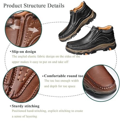 Men's Leather Dress Loafers Slip On Waterproof Boots for Men, Non Slip Lightweight Breathable Business Hiking Shoes for Wedding Walking Travel2