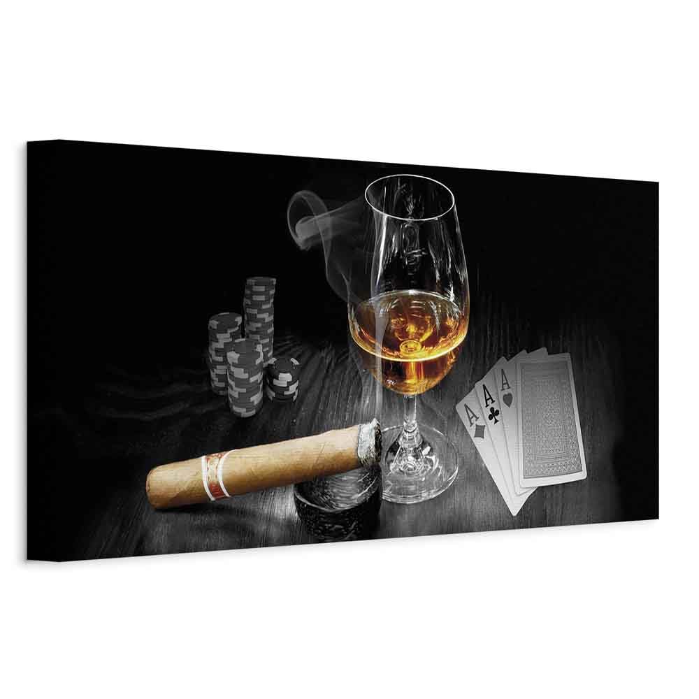 murando - Quadro Fonoassorbente Whiskey e Sigaro Poker 120x40 cm 1 Pezzo - Canvas - Quadri Acustici XXL Grandi - Pannelli Fonoassorbenti Decorativi - Decorazione da Parete Soggiorno - i-B-0003-b-d