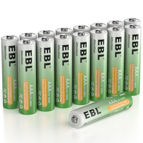 EBL AAA Akku 16 Stück, wiederaufladbare Batterien AAA, 1,2 V NIMH HR03 Procyco Akkus mit geringer Selbstentladung