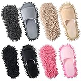Meyeyaia 4 Pair Washable Mop Shoes,Removable Microfiber Cleaning Slippers,Mopping Slippers for Women and Men Home Office Floor Dust and Dirt Cleaning (Beige Gray Pink Black)