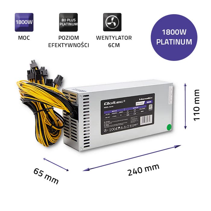 QOLTEC 50349 PCI-E 1800W Power Supply 80 Plus Platinum Game Miner - Image 4