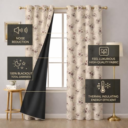 Image of STITCHNEST 'Whispering Gardens Series' Premium Heavy Polyester 100% Blackout Curtains 7 Feet Long Set of 2 | Door Curtain 7 Feet x 4 Feet | Perfect for Home Decor