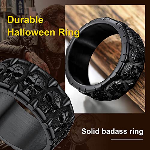 ChainsProMax Can Engrave Men Skull Rings, Stainless Steel Statement Biker Rings, Gold Plated/Black-Send Gift Box3