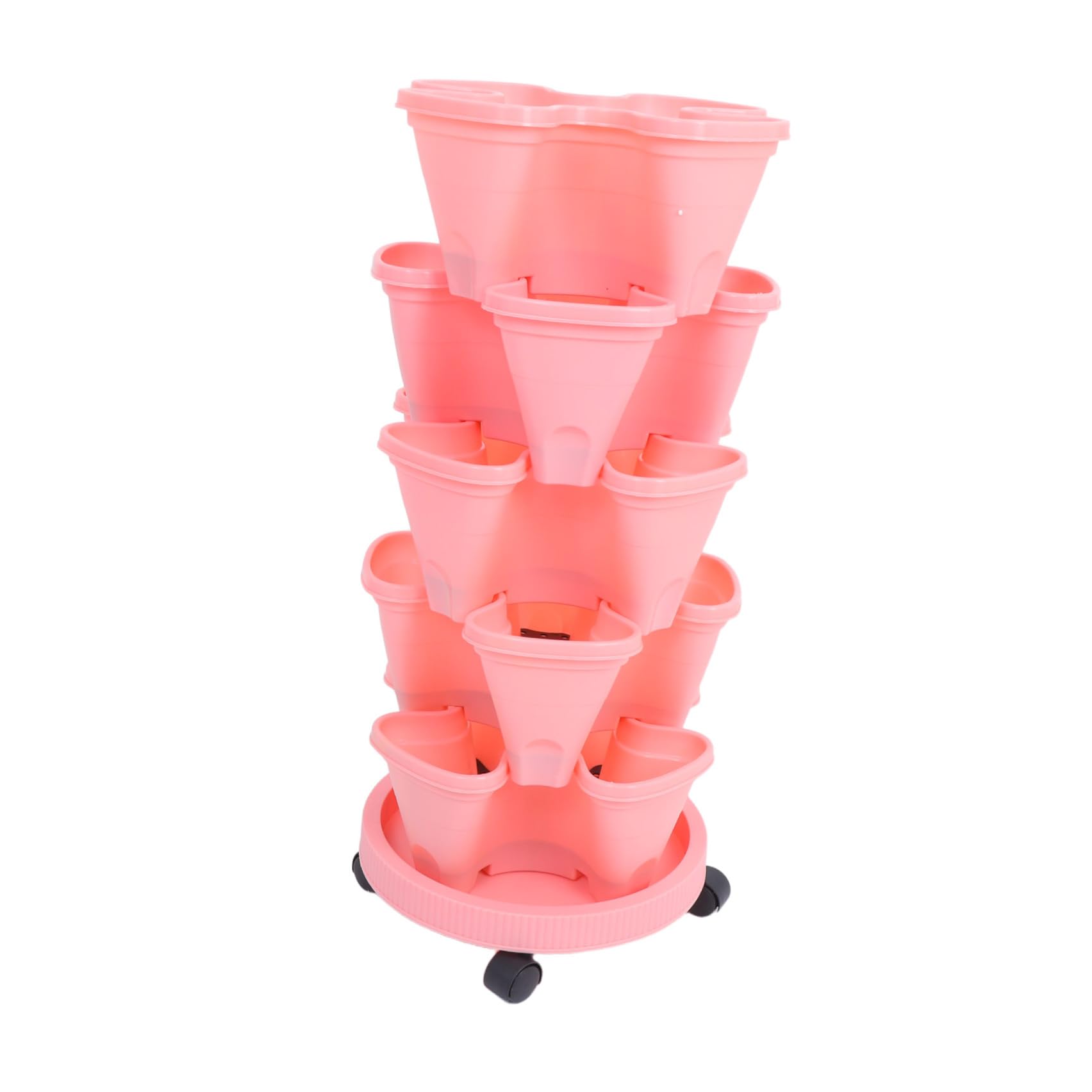 Alipis Jardinière Verticale à Fraises, Tour à Fraisiers en Plastique Abs Rose, Multi-Niveaux Empilable, 28,7 Pouces, pour Balcon et Jardin, Légumes et Herbes, Montage Simple, Mobilité