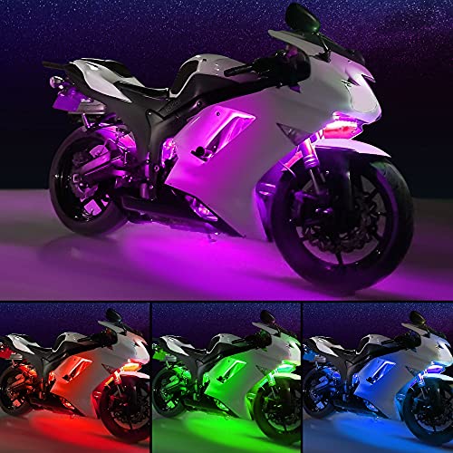 Image of Motorcycle LED Underglow Kit, icicar 12 Pcs APP /RF Control Multicolor Motorcycle LED Light Kit with Brake Turn Signal, IP68 Waterproof & Music Sync Ambient Light for Motorcycles