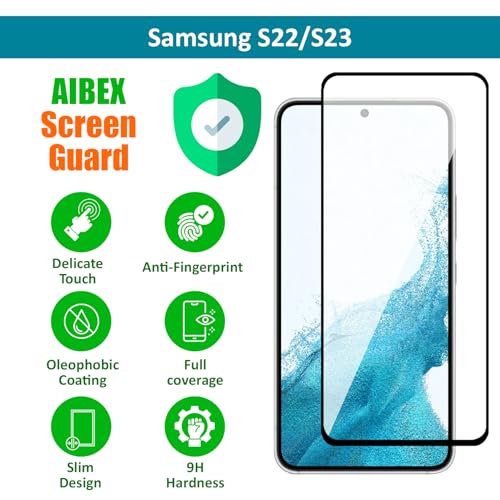 Image of AIBEX Tempered Glass for Samsung S22 / Samsung S23 5G | 9H Hardness | Anti-Glare & Anti-Fingerprint | Water Resistant | Edge-to-Edge Full Screen Protector | Bubble-Free Installation