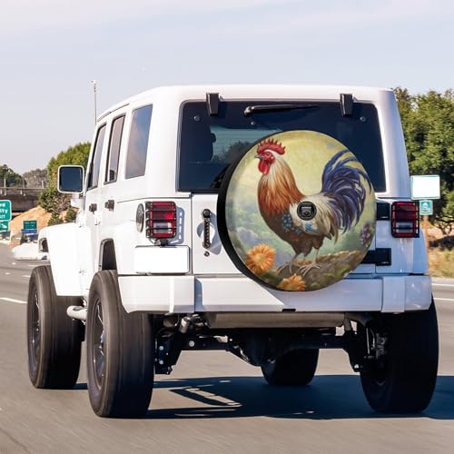 Image of Delerain Spare Tire Cover with Backup Camera Hole Lovely Rooster Wheel Covers Waterproof Dust-Proof UV Sun Universal Fit for RV Trailer RV SUV Truck (17 Inch for Diameter 31 inch-33 inch)