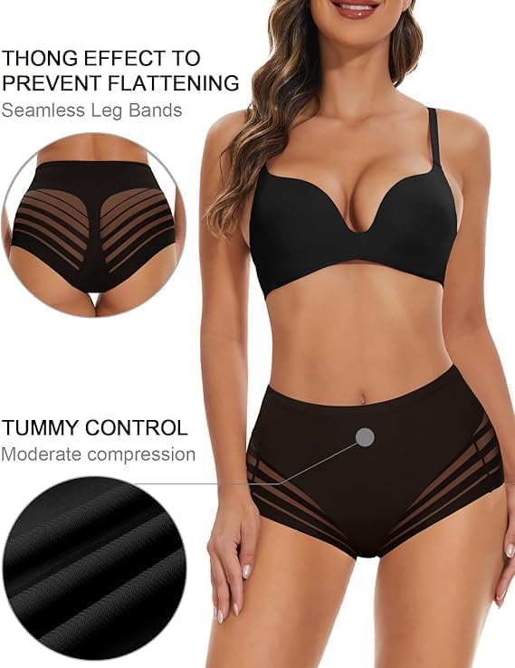 Sexy Mesh Tummy Control Panties For Women Stripe Lace Seamless Tummy Control Underwear No Show Lower Belly Shapewear - Image 4