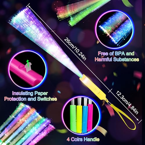 SHQDD 200PCS Glow Fiber Optic Sticks, LED Light Wands, Glow in The Dark Party Supplies, Fiber Optic Wands for Weddings, Birthdays&Events,Flashing LED Party Favors,Colorful Light Sticks for Kids&Adults - image 6