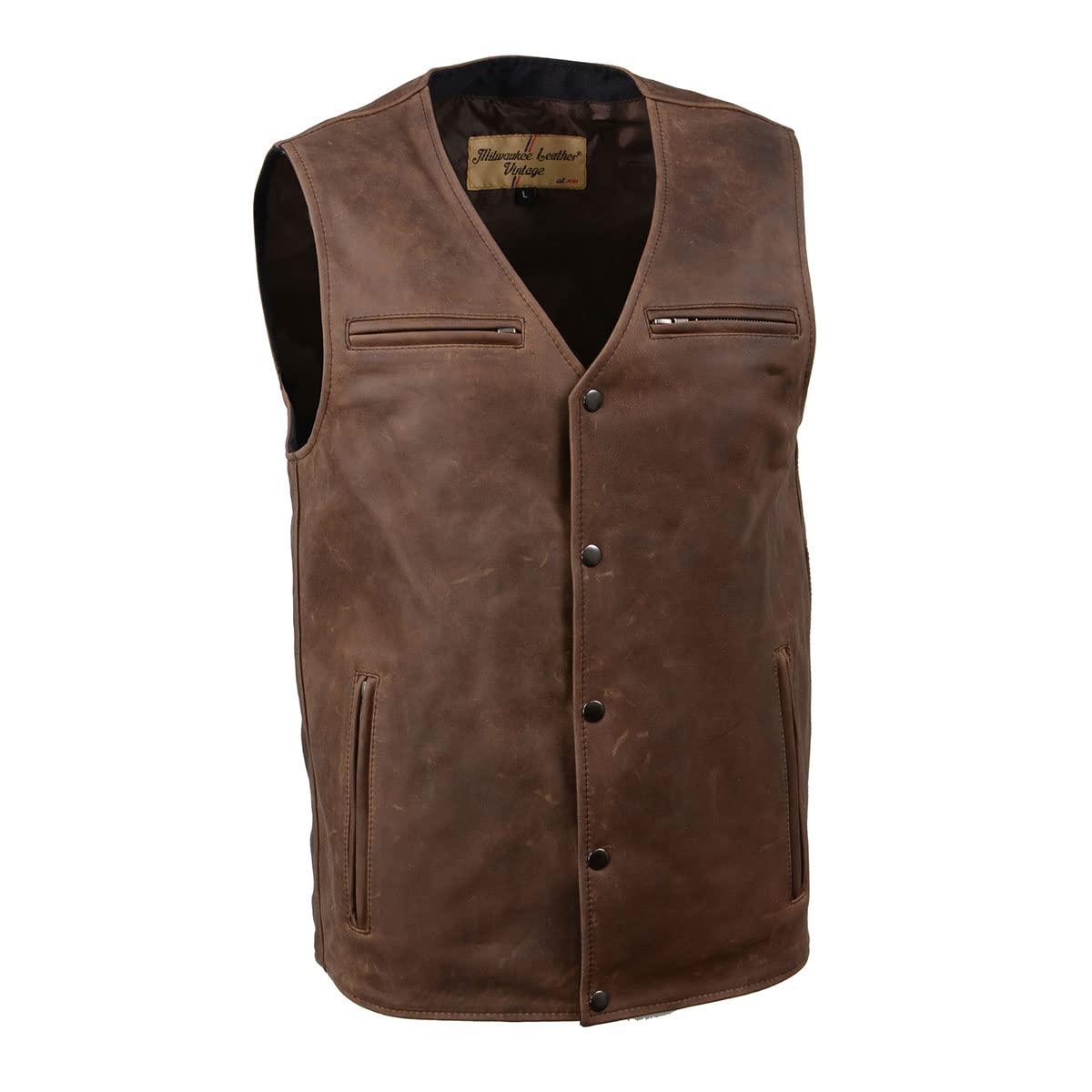 Milwaukee Leather Men's Premium Leather Classic V-Neck Motorcycle Rider Vest - Large