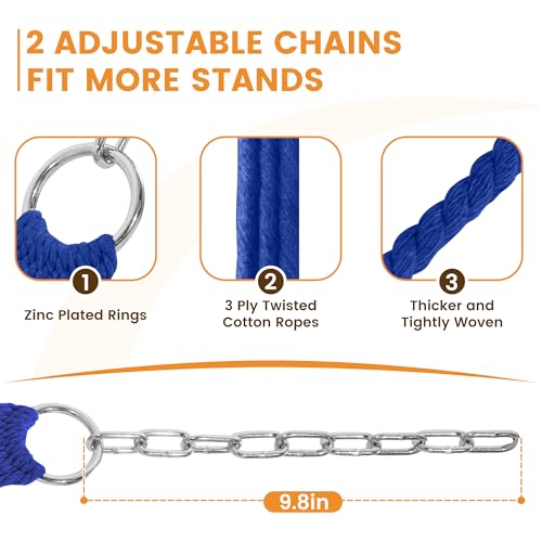 Image of Lazy Daze Hammocks 12FT Double Rope Hammocks, 2 Person Hand Woven Cotton Hammock with Spreader Bar for Outside, Patio, Poolside, FIT 13-15 FT Stand, Max 450 Lbs, Blue, 141 x 57 inches