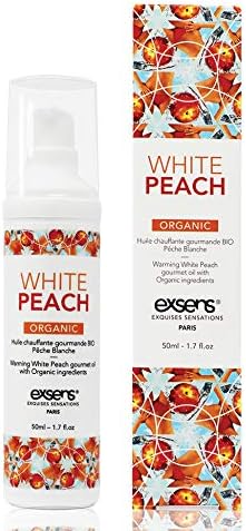 Exsens Organic White Peach Warming Massage Oil, All Natural, Paraben-Free Formula for Individuals and Couples, Edible and Body Safe, 1.7 fl oz, 1 Count