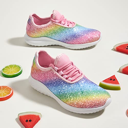 K KIP WOK Toddler Girls Glitter Sneakers Sparkle Slip On Walking Shoes for Kids/Children Breathable Running Sneakers(Pink Multi2,Toddler 7)