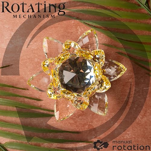 Image of Feng Shui Crystal Lotus Flower Showpiece & Paper Weight | Vastu Decor for Home & Office | Desk Decoration | Fengshui Items for Home Decor, Good Luck & Gifting | Yellow (Medium-10.5 x 5.5 CM)