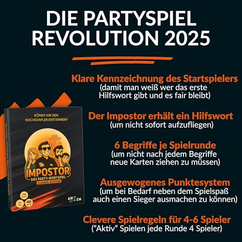 IMPOSTOR - Das Party-Wortspiel - Classic-Edition | Imposter Kartenspiel | Könnt ihr den Hochstapler enttarnen? | Partyspiel-e | Gesellschaftsspiel-e für die Familie, Freunde & Erwachsene | Geschenk-e – Bild 4