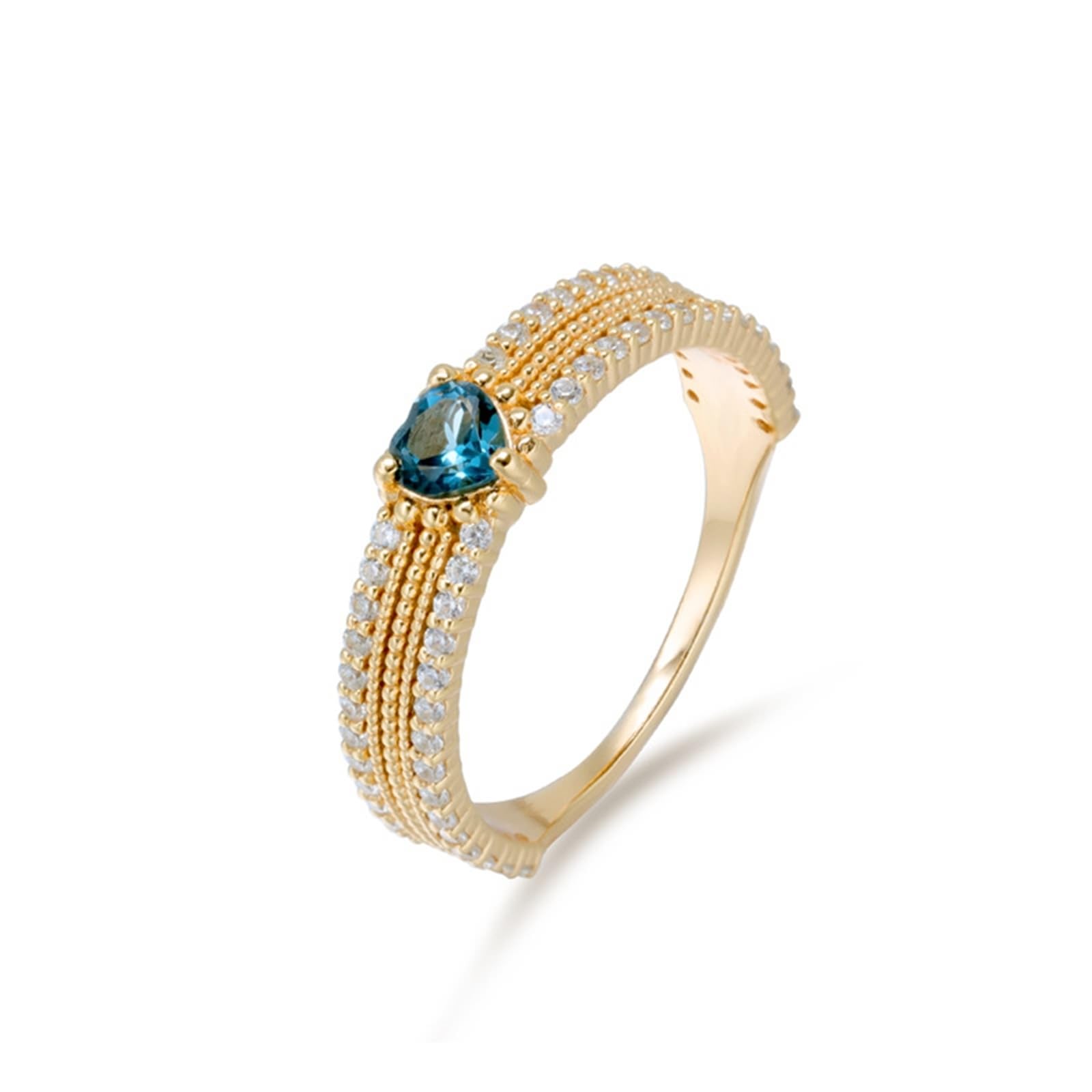 Anelli nuziali in oro 375/585/750 con cuore e topazio blu