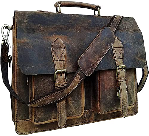 Orbit Art Gallery Rustic Vintage Buffalo Leather Laptop Messenger Briefcase Satchel Bag for Men (16 Inches)