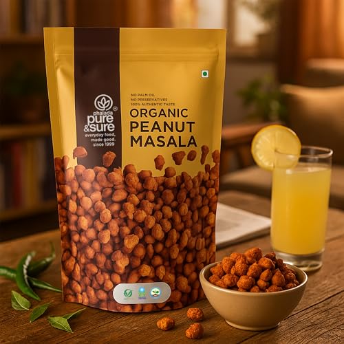 Image of Pure & Sure Organic Masala Peanuts 300gm | Ready to Eat Crunchy Healthy Snacks | Rich in Protein | Perfect for Perfect for Snacking and Cooking | No Preservatives|150gm each (Pack of 2)