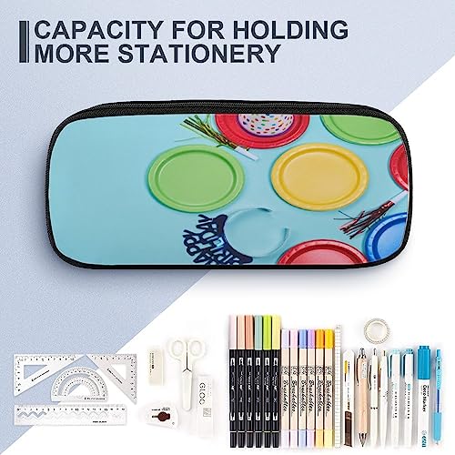 Fionel Happy-Birthday Pu Leather Quad Pen Case Zipper Pencil Pouch Holder For Pens Case Office Storage Box Organizer Pen Bag(8×1.5×3.5 In) #TOP3