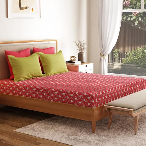 Image of Mytrident Bedsheet for Double Bed King Size |108 inch x 108 inch | Petal Pop Red | 120 TC Flatsheet with 2 Pillow Covers| 100% Cotton Bedsheet for King Size Bed | Everyday Collection