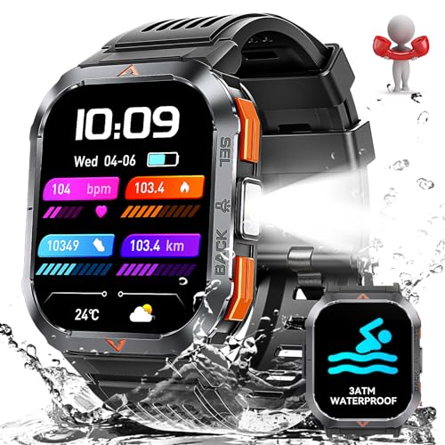 JELLOO Reloj Inteligente Militar para Hombres(Responder/Hacer Llamada), 3ATM Impermeable, 100+ Modos Deportivos, Reloj Inteligente de 2,02 Pulgadas con Monitor de sueño SpO2 de frecuencia cardíaca