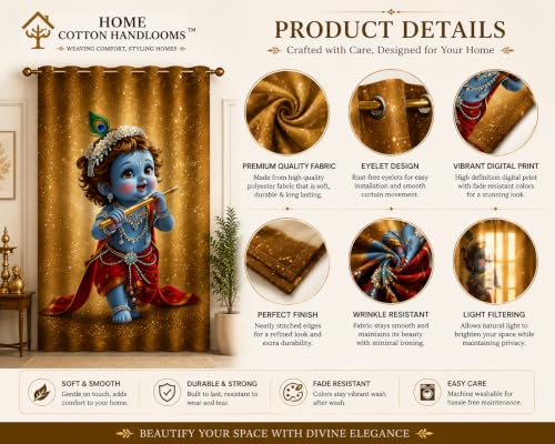 Image of Bal Krishna Digital Print Eyelet Curtain| 6ft 1 pc| Home /Temple Decor