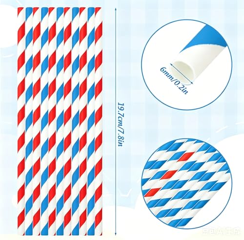 100 pitillos biodegradables de papel rojo y azul miniatura 2