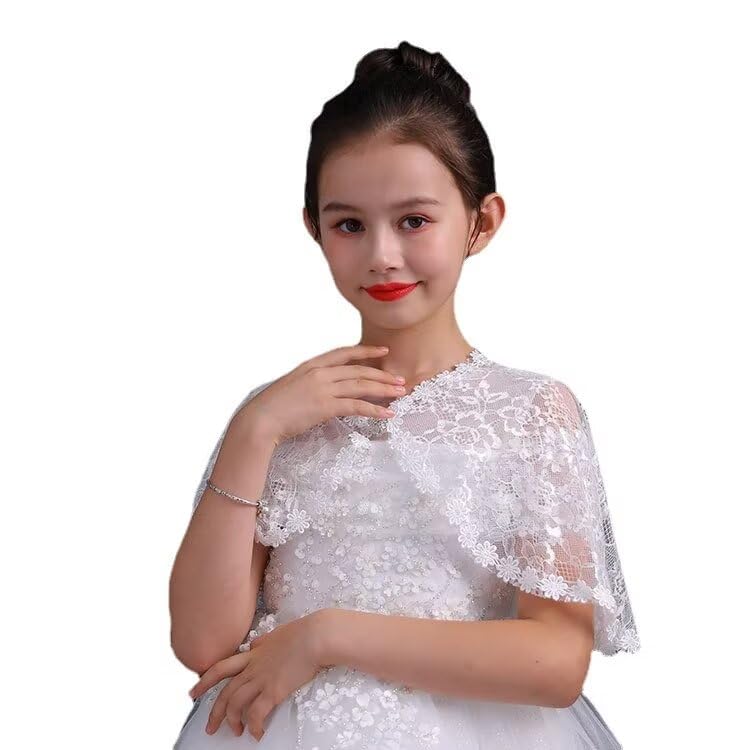 Image of Girls Lace Flower Girl Bolero Shrugs Shawl Wrap Kids Spring Summer Party Dress Cover Up