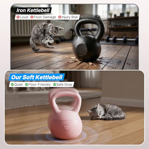 MERACH Soft Kettlebells, Strength Training Kettlebell with Wide Non-Slip Handle, Sea and Iron Sand Filled Kettle Bell with Soft-Sided Cushioned Base for Home Workouts, Ideal for Men, Women(15lb Pink/25lb Blue) - Image 4